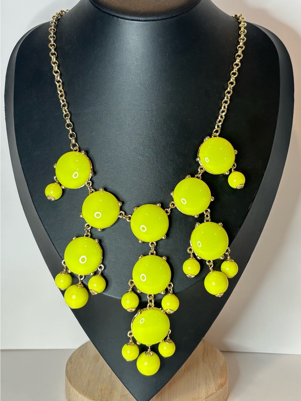 Vintage J.CREW  Bubble Necklace Hot Yellow Green Bead Scoop Bib 24”